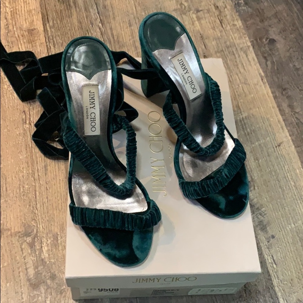 Jimmy Choo wrap around strap velvet green Heels